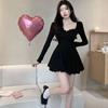 Long Sleeve Lace Solid Mini Dresses Women Lolita Kawaii Dress Party Club Casual Spring Slim Elegant Korean Dress