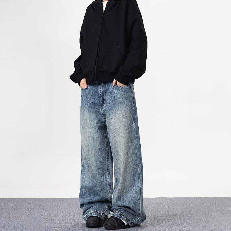 JYL Unisex Jeans American Blue Straight Wide Leg Dad Pants Denim