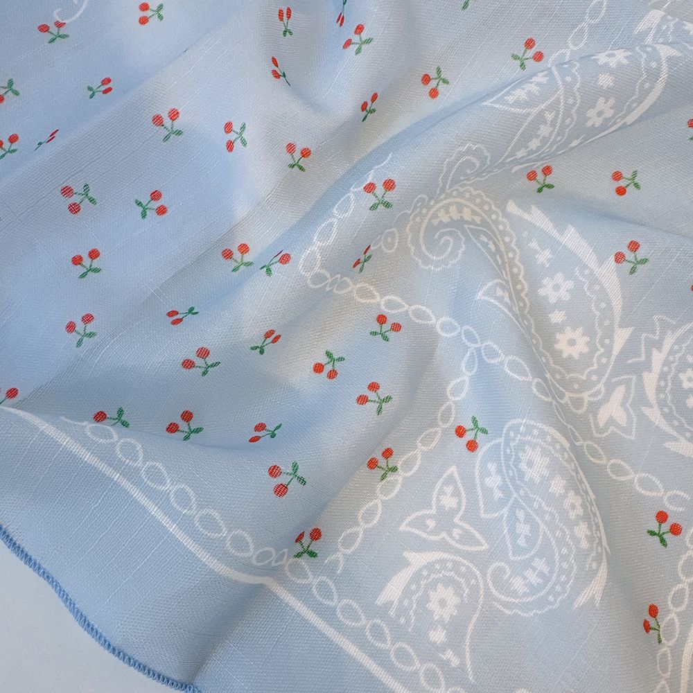 Women's Breathable Square Scarf: Thin with Paisley & Cherry Patterns Versatile Neck Scarf & Headscarf