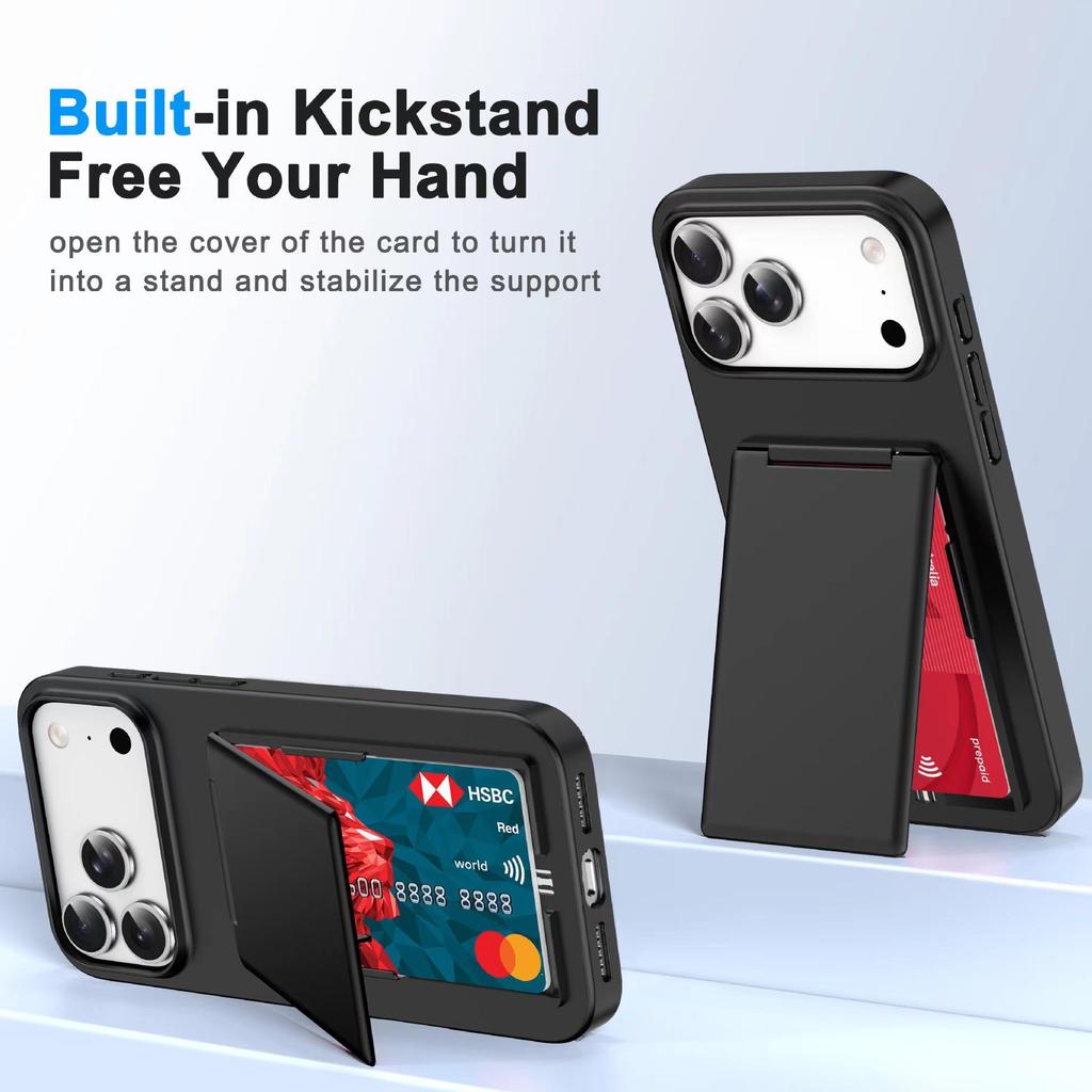 Чехол-подставка с держателем для карт для iPhone 17: Защитная крышка с приятным ощущением на коже, матовая, ударопрочная для Apple 16 Pro Max