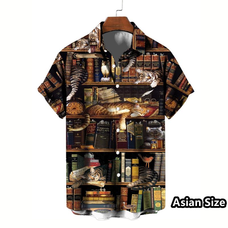 Fashion 3D Printed Cat Hawaiian Shirt Summer Street Short Sleeves Button Down Animal Graphic Shirts Women Beach Lapel Blouse