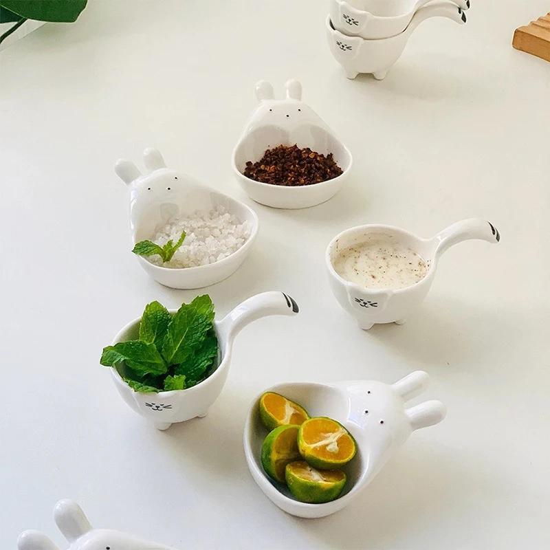 Ceramic Cute Cat Seasoning Board Sushi Soaking Bowl Dipping Handle Sauce Board Snack Board Kitchen Serving