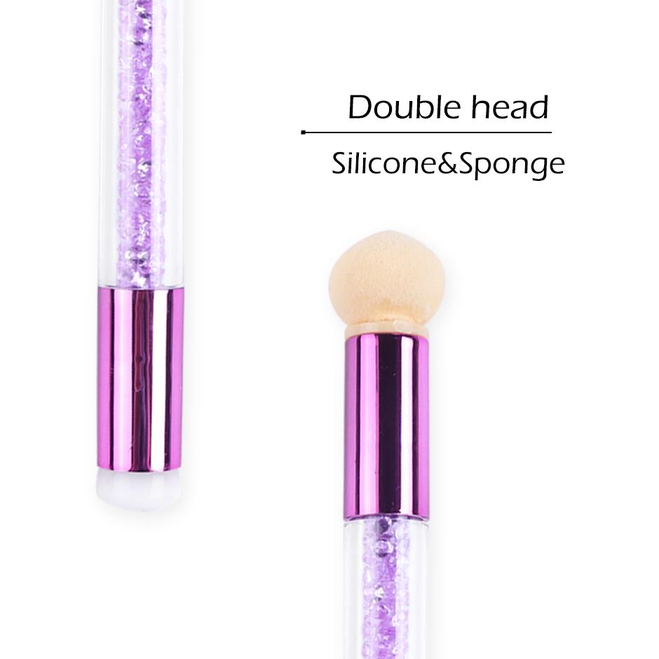 Double-Ended Nail Pen Nail Art Gradient Painting Sponge Silicone Nail Art Stamp Manicure Tool with Rhinestone Handle