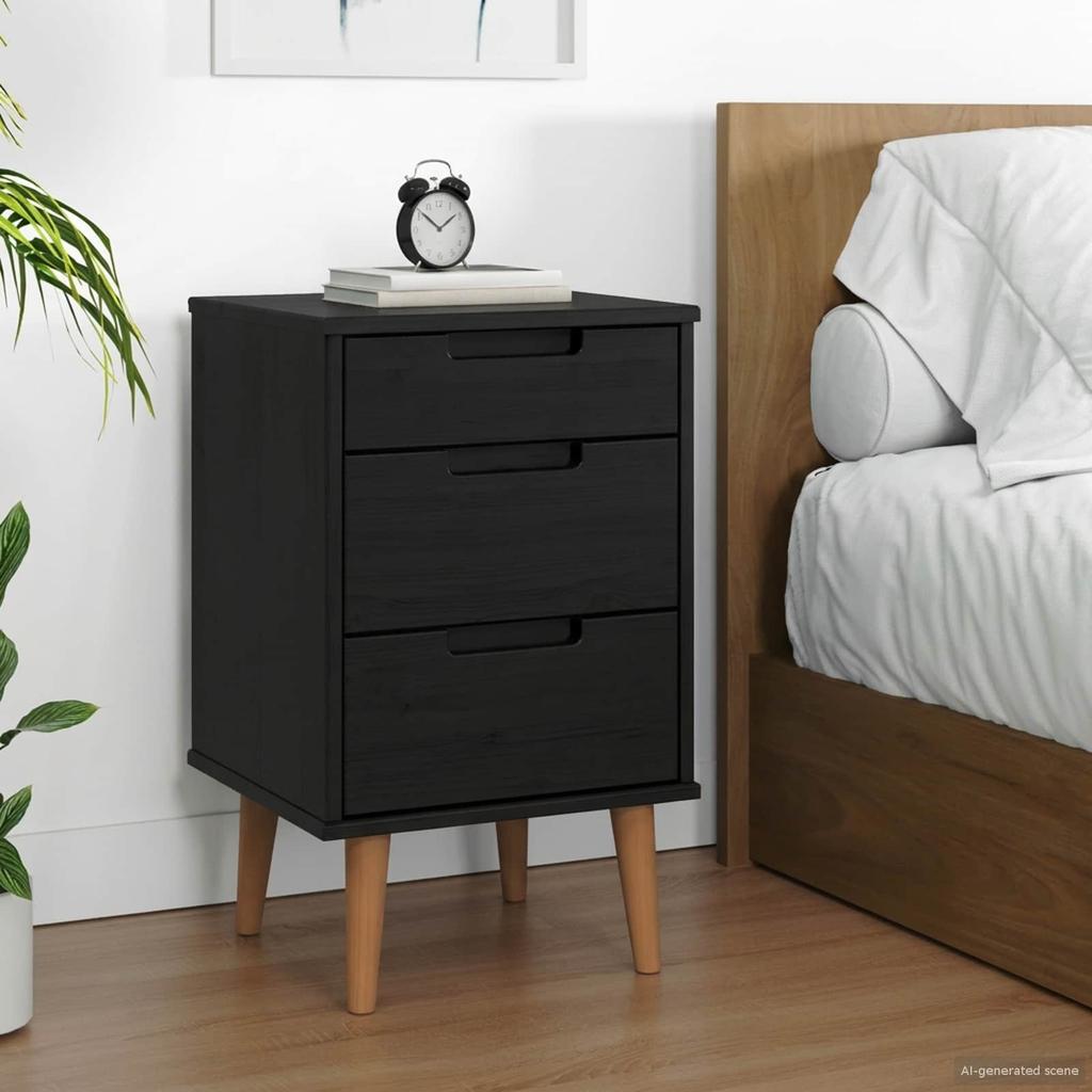 Nightstand Black 40 x 35 x 65 cm Solid Pine Wood