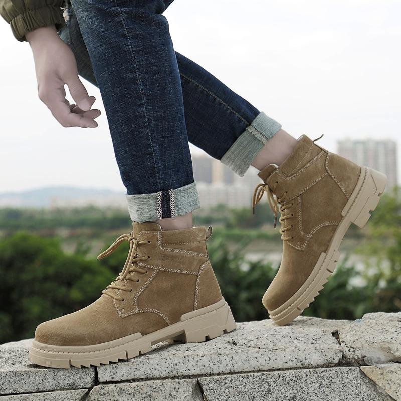 Брендовые классические туфли цвета песочного хаки на толстой подошве с высоким верхом, новые модные мужские зимние ботинки, зимние ботильоны для мужчин, теплые мужские ботинки на шнуровке