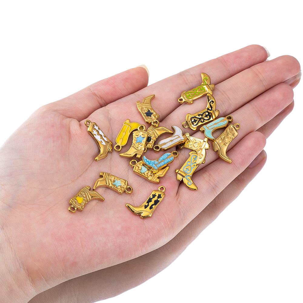 5pcs/lot Stainless Steel Gold Color PVD Plated Boots Charms Pendant DIY Necklace Bracelet Earring Jewelry Making Accessories