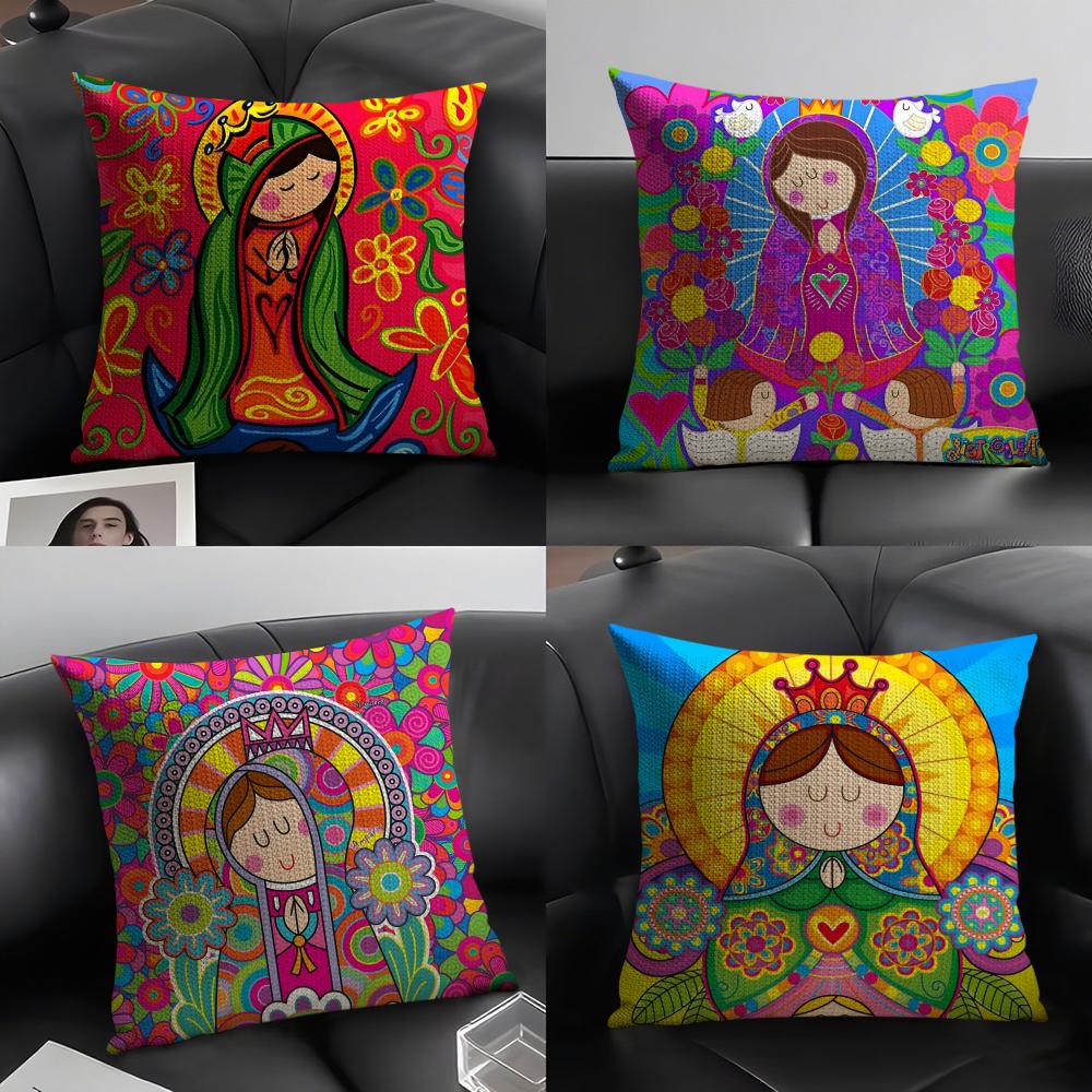 V-Virgin Mary Anime Children Pillow Case Natural Linen Double-Sided Printing Sofa Home Decor Cushion Cover