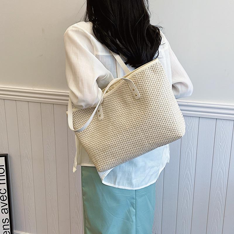Большая вместительная соломенная сумка 2024 года, популярная модная пляжная сумка, сумка через плечо, сумка-тоут, женская сумка прилив