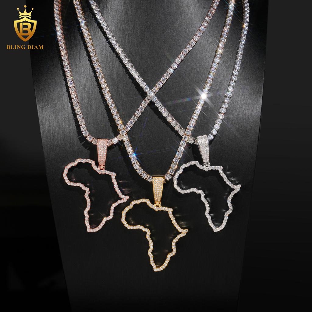 New Arrival HipHop Style 925 Silver Moissanite Map Pendant Iced Out Jewelry VVS1 Moissanite Pendant Pass Diamond Tester with GRA