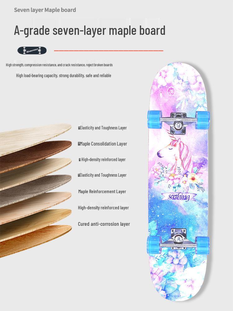 Pro Skateboard: Beginner-Ready Maple Longboard with Double Kick Deck for Adults & Kids