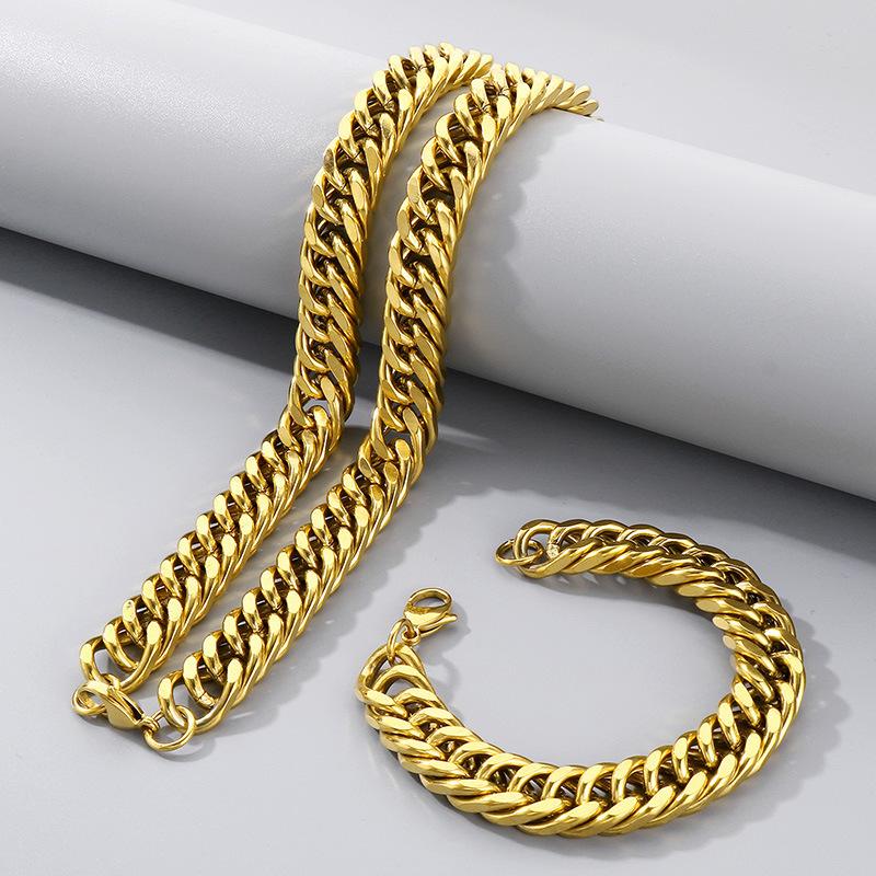 Simple Plain Chain Double Woven Four-Sided Grinding Bracelet Hip-Hop Personality Multi-Size Whip Chain Titanium Steel Men'S Necklace