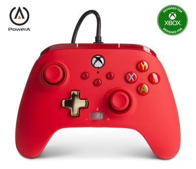 Улучшенный проводной геймпад с двойной вибрацией для Xbox Series, Xbox, Windows. 2 года гарантии. Геймпад PowerA, Красный, Функции, Кнопки, XS, One, ПК, 10/11