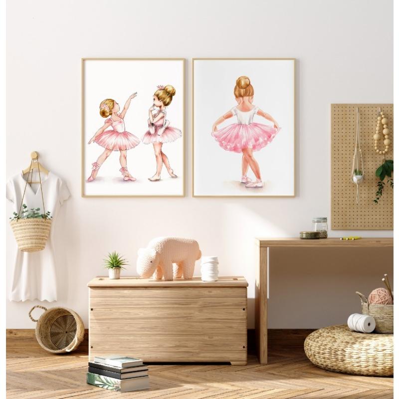 Акварельный постер «Балерина» Красивая девушка танцует балет Холст Живопись Принт Настенное искусство Картина для комнаты девочки Домашний декор Фреска