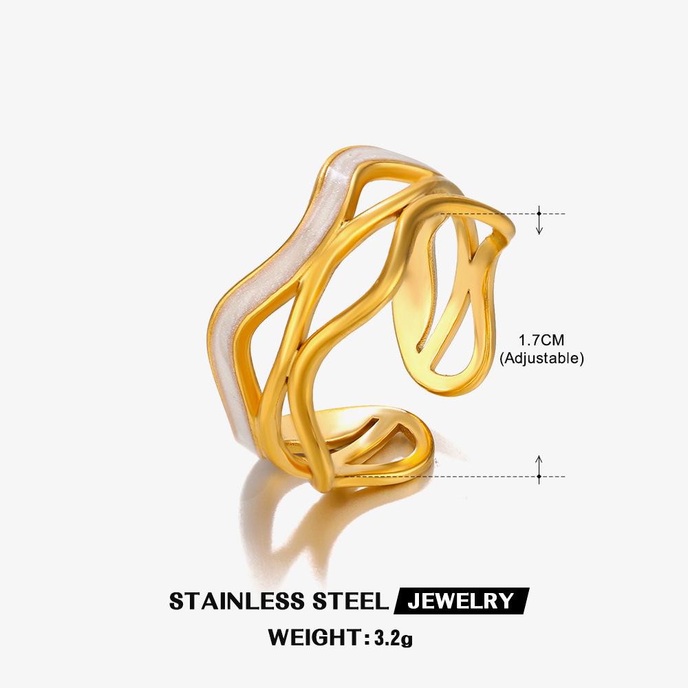 Stainless Steel Vintage White Enamel Open Rings for Women 18K Gold Plated Adjustable Finger Ring Wedding Chic Jewelry