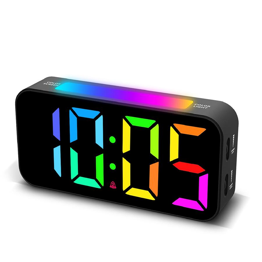 1 шт. RGB светящийся электронный будильник, материал АБС, для использования в помещении, праздничная атмосфера, ночник, тип питания от Type-C