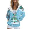 Женская рождественская печатная толстовка осень-зима с длинным рукавом кардиган куртка с карманами на молнии толстовка с капюшоном верхняя одежда