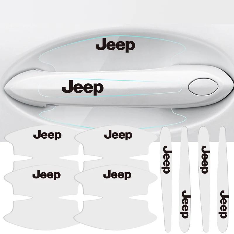 Jeep 8pcs Car Door Handle Stickers Transparent Protector Film For Jeep Renegade Compass Grand Cherokee Wrangler Patriot Rubicon