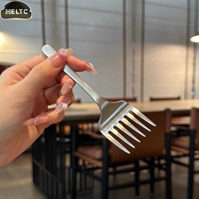 1pc Stainless Steel Fruit Fork Creative Korean Single Handle Six-tooth Steel Dessert Fork Fruit Fork Portable Cake Fork