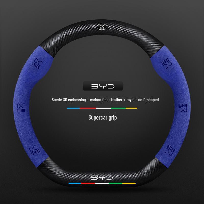 Compatible BYD Qin, Han, Tang, Song, Yuan E2 Destroyer Dolphin Leather Steering Wheel Cover with 3D Embossing