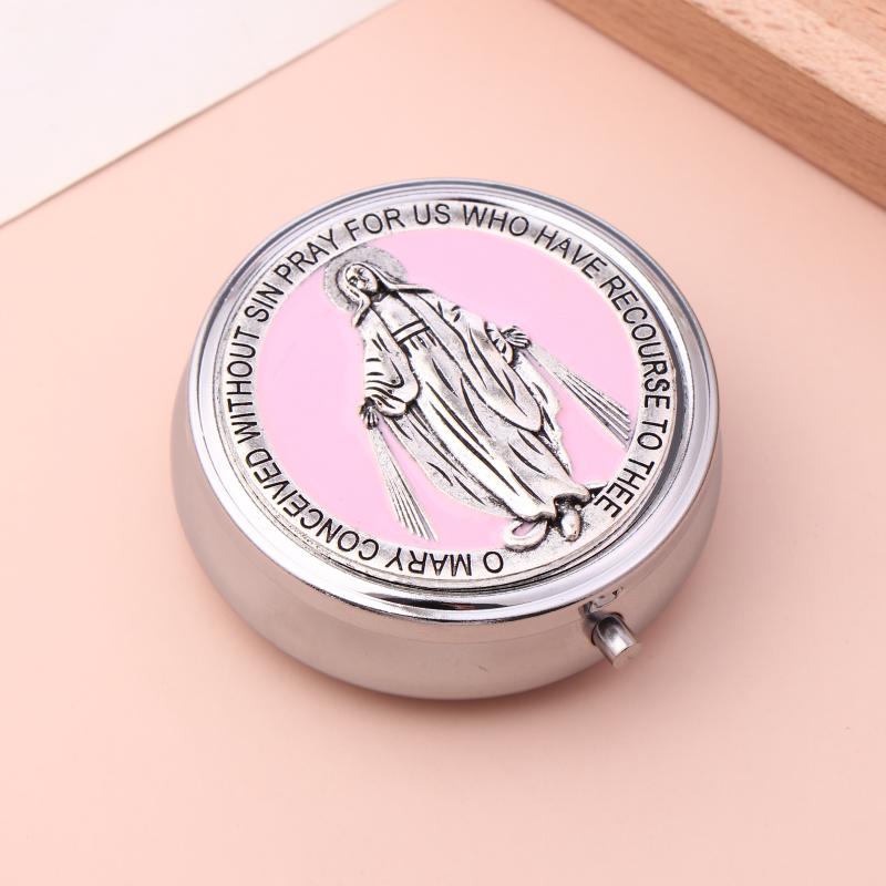 Ретро Металл Святое Причастие Святой Бенедикт Розарий Подарочные Коробки Круглый Религиозный Ювелирный Изделий Упаковочный Кейс