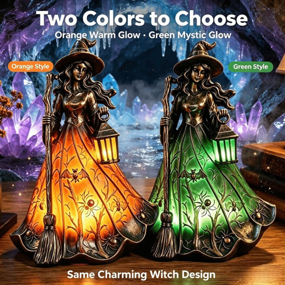 Scary Broomstick Witch Statues Standing Design Resin Night Light Bedroom Decoration