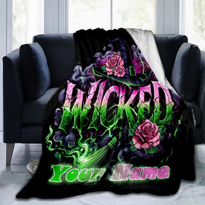 1PC Custom Name Roses Hat flannel blanket versatile,all-season throw suitable for the living room,bedroom,camping,travel,and gift