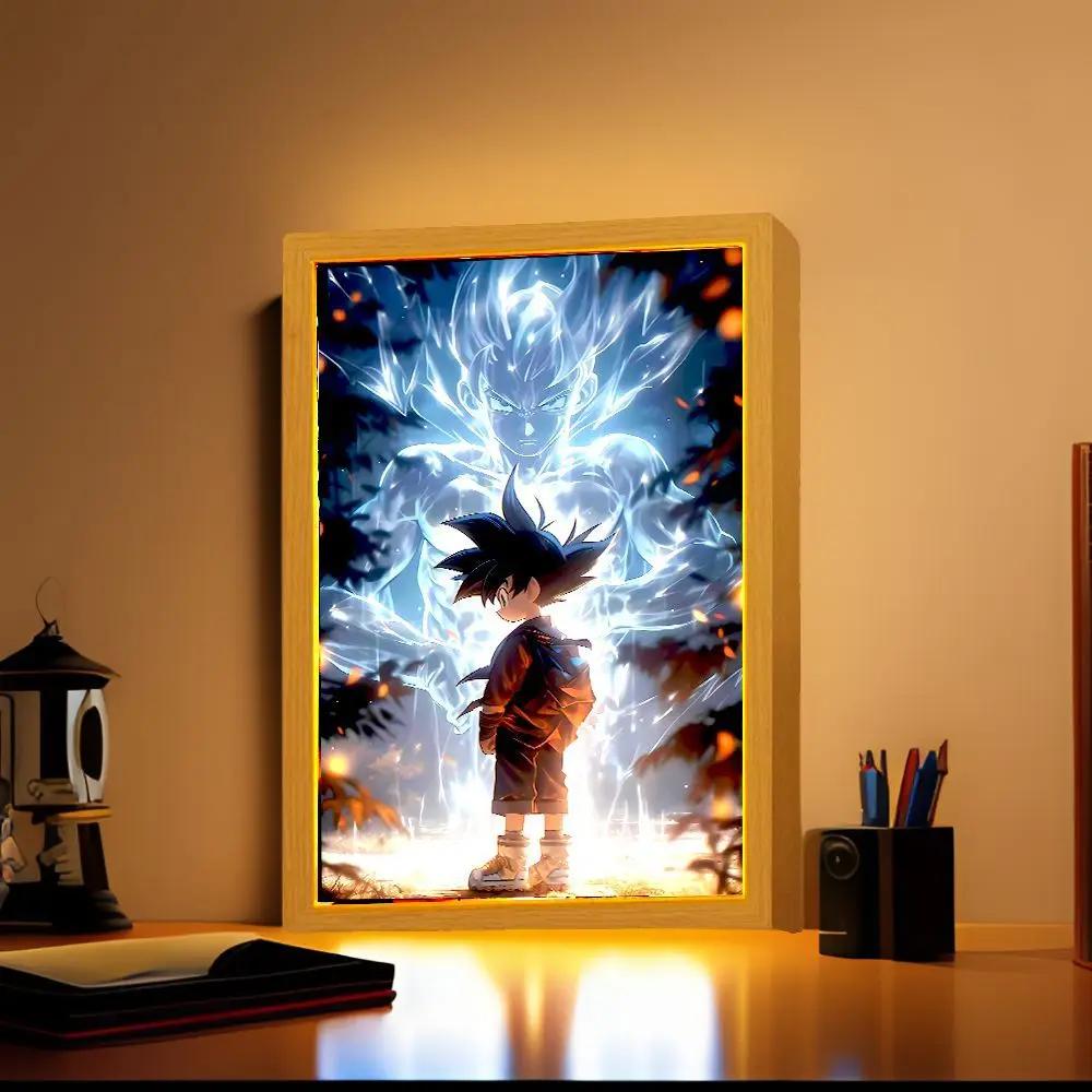 Аниме Фигурка Фото Рамка для Световой Живописи Dragon Ball Goku Светодиодная Ночная Лампа Декор Прикроватной Тумбочки Рождественские Подарки Луна Z Круглая Сенсорная Сжимаемая Прыгучая