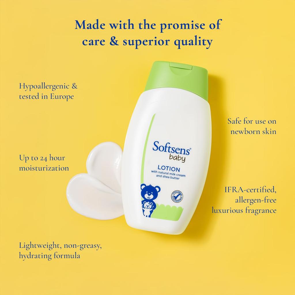 Softsens Детский лосьон Увлажняющий с маслом ши Молочный крем Формула для новорожденных Сухое лицо и тело Комбо для увлажнения 200 мл X Упаковка из 2 шт.