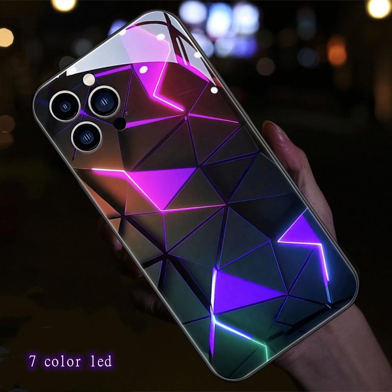 Геометрия LED Светящийся Чехол для Телефона Для iPhone 16 15 13 Pro 12 Mini 14 Plus 11 XS Max X XR 8 7 Роскошный Схематичный Звонок Светящийся Корпус
