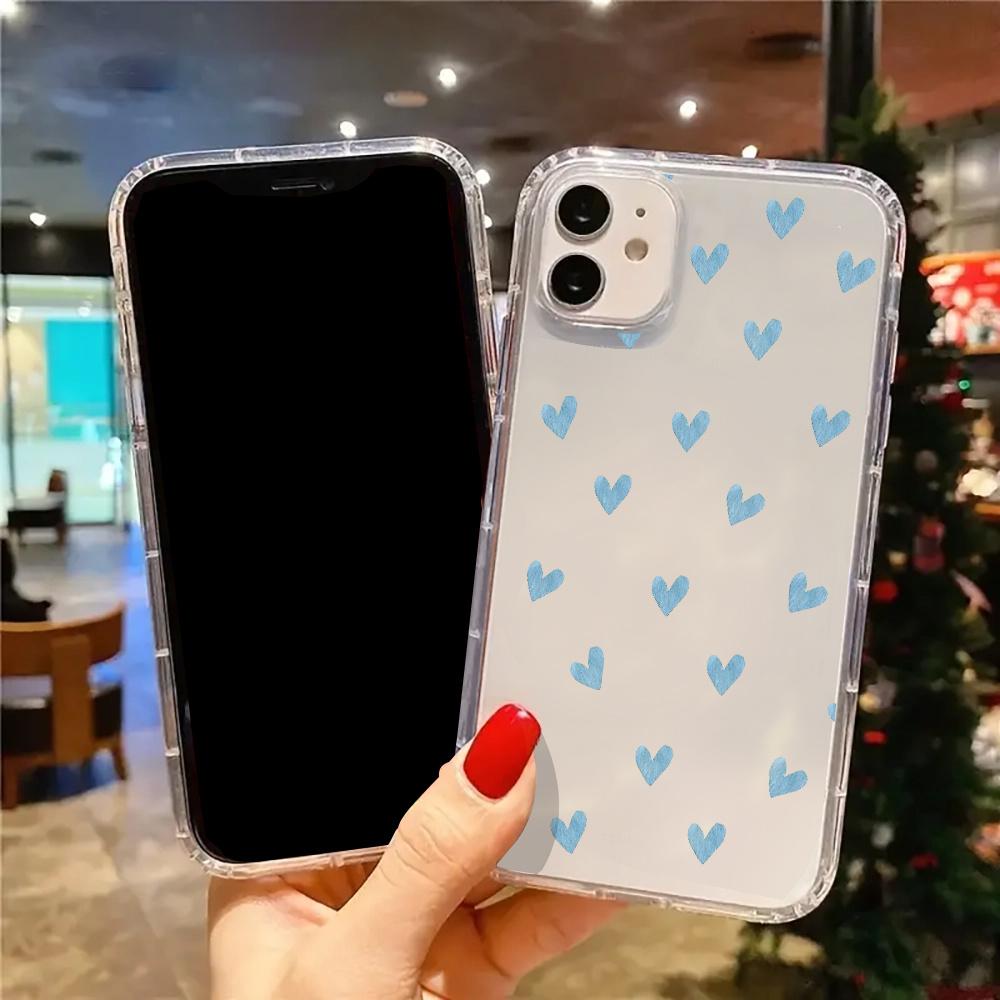 Прозрачный чехол для телефона в форме синего сердца для iPhone 17 16 15 14 13 12 11 Pro/ Max /Plus противоударная задняя крышка