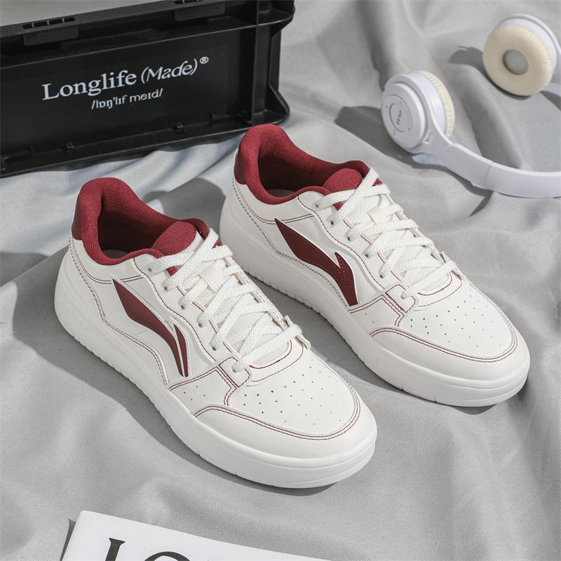 Li Ning Скользкие Амортизирующие Износостойкие Дышащие Низкие Кеды для Скейтбординга Мужские Бело-Красные AGCV143-3