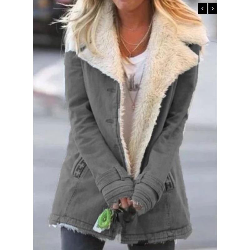 Winter Solid Color Plush Lapel Mid Length Solid Color Women's Long Sleeved Jacket