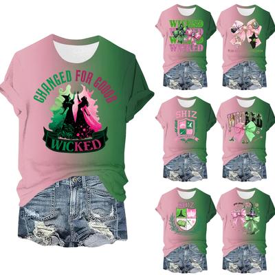 Женская повседневная футболка с принтом, пуловер с круглым вырезом, топ с коротким рукавом