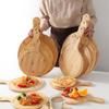 Wooden Pizza Board Round with Hand Pizza Baking Tray Pizza Stone Cutting Board Platter Pizza Cake Bakeware Tools