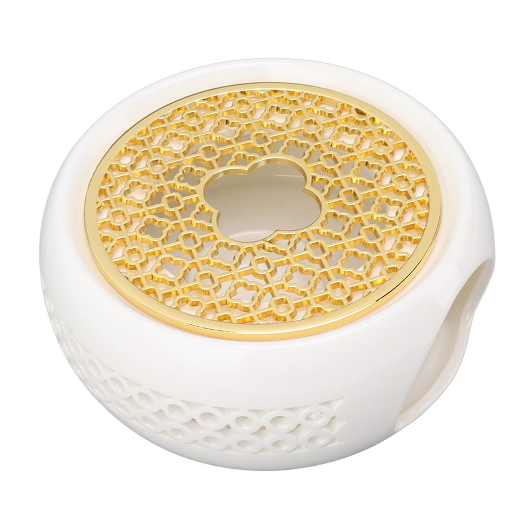 Porcelain Teapot Heater Hollow Frame Round Teapot Warmer Base with Alloy Cushion and Candle Holder