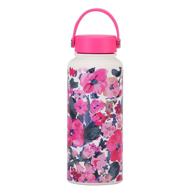 2025 New Model 1L Large Capacity Thermos Cup with Wide Mouth, Portable Handle, Sports Water Bottle, Outdoor Printed Water Cup for Women
