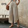 Женские брюки, регулируемые, с эластичной резинкой на талии, повседневные брюки, однотонные, широкие, свободные брюки, повседневная одежда