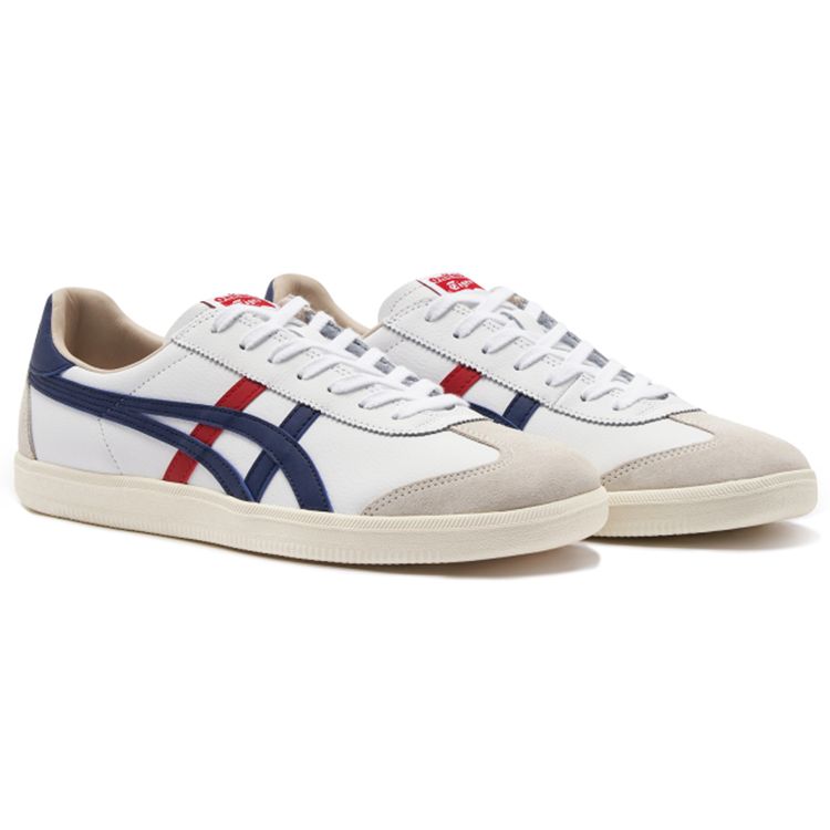 Onitsuka Tiger Unisex Tokuten White Beige Red Blue Leather Lace-Up Sneakers 1183C095-100