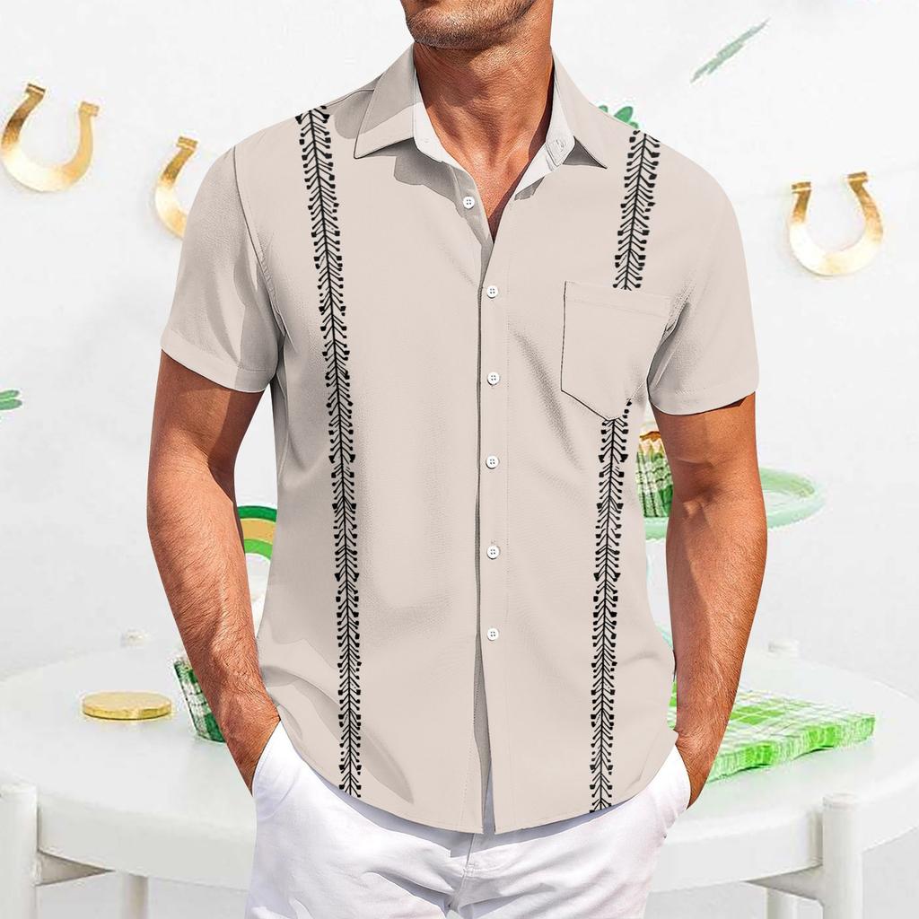 Мужская повседневная рубашка с короткими рукавами, облегающая, стильная, с гавайским принтом