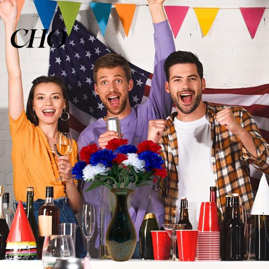 All-season Artificial Flowers Independence Day Memorial Red White Blue Patriotic Cemetery Flower Durable Fake Floral Bouquet 4th of July Faux