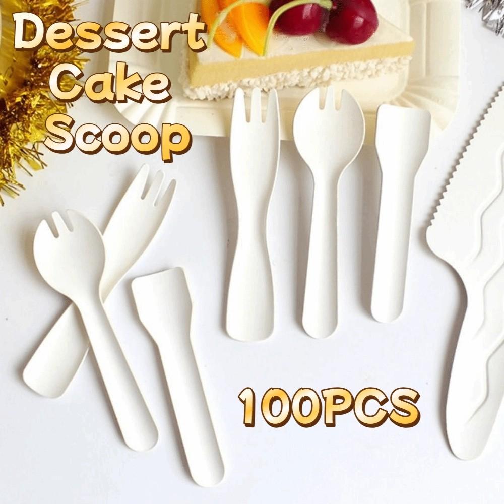 100Pcs Individual Packing Disposable Spoon Fork Eco-Friendly Dessert Cake Scoop Household