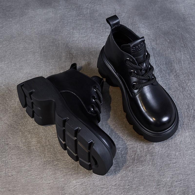Johnature Натуральная кожа толстые подошвы короткие сапоги винтажные универсальные женские туфли на платформе