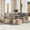 8-piece Garden Sofa Set with Beige Cushions Poly Rattan Acacia, 3-piece Garden Dining Set 3361742