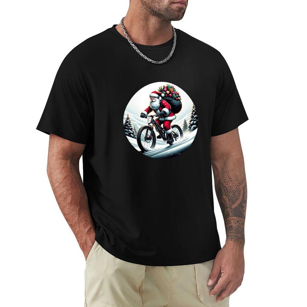 Santa Downhill Mountain Bike Adventure Tshirt Comfortable Work Wear Tee