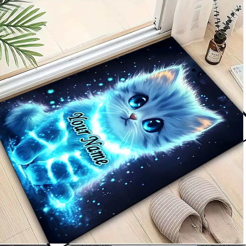 1PC Custom Name Blue Kitten Theme Floor Mat Ideal for Living Room, Game Rooms, Office, Bedroom, Office Floor Mat , Floor Mats for Home