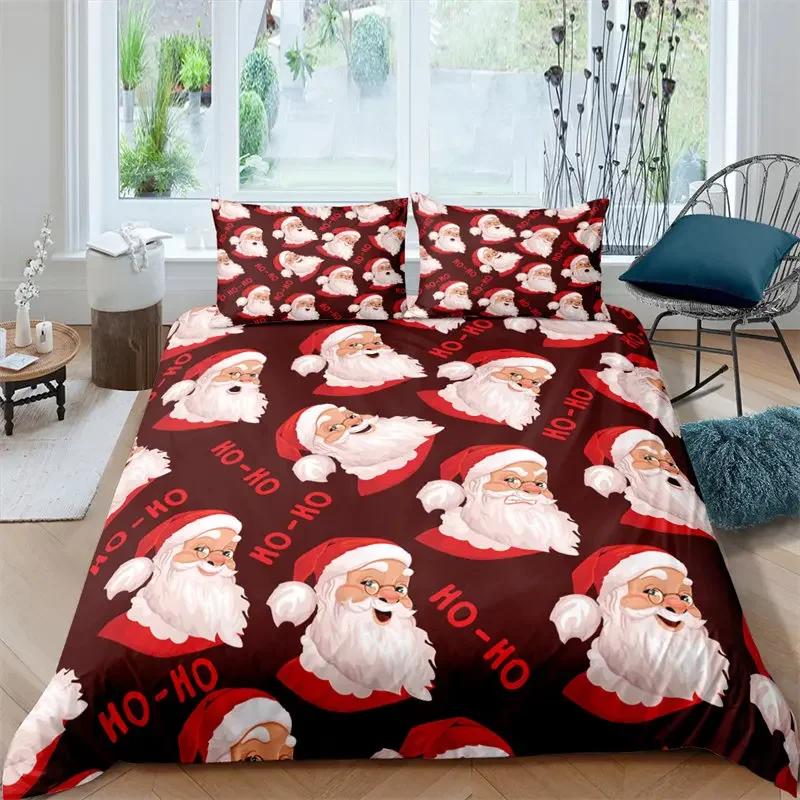 Santa Claus Pattern Bedding Set Christmas Deer Duver Cover Set for Kids Boys Girls Quilt Cover Queen Polyester Comforter Cover