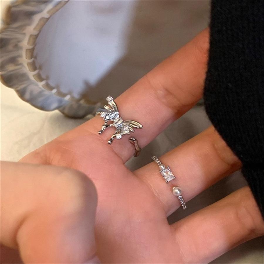 Sweet and cool wind liquid butterfly zircon ring, personalized versatile index finger ring, niche design open ring
