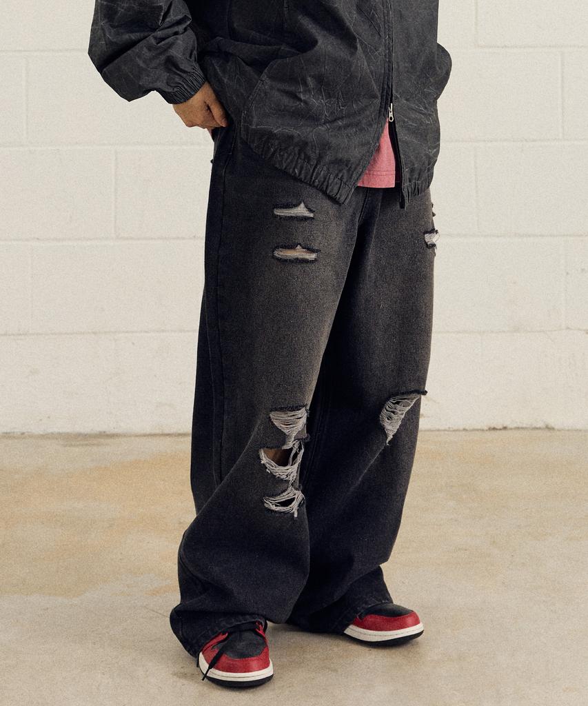 FILLUMINATE Tear Washed Denim Pants - Black