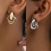 1 Pairs Metal Knot Hoop Earrings for Women Fashion Gold Silver Color Geometric Earring Cute Jewelry for Daily Wear