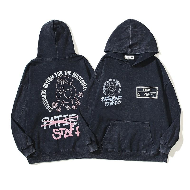 Vintage Washed Graphic Hoodie Loose Fit Streetwear Men Women Teens